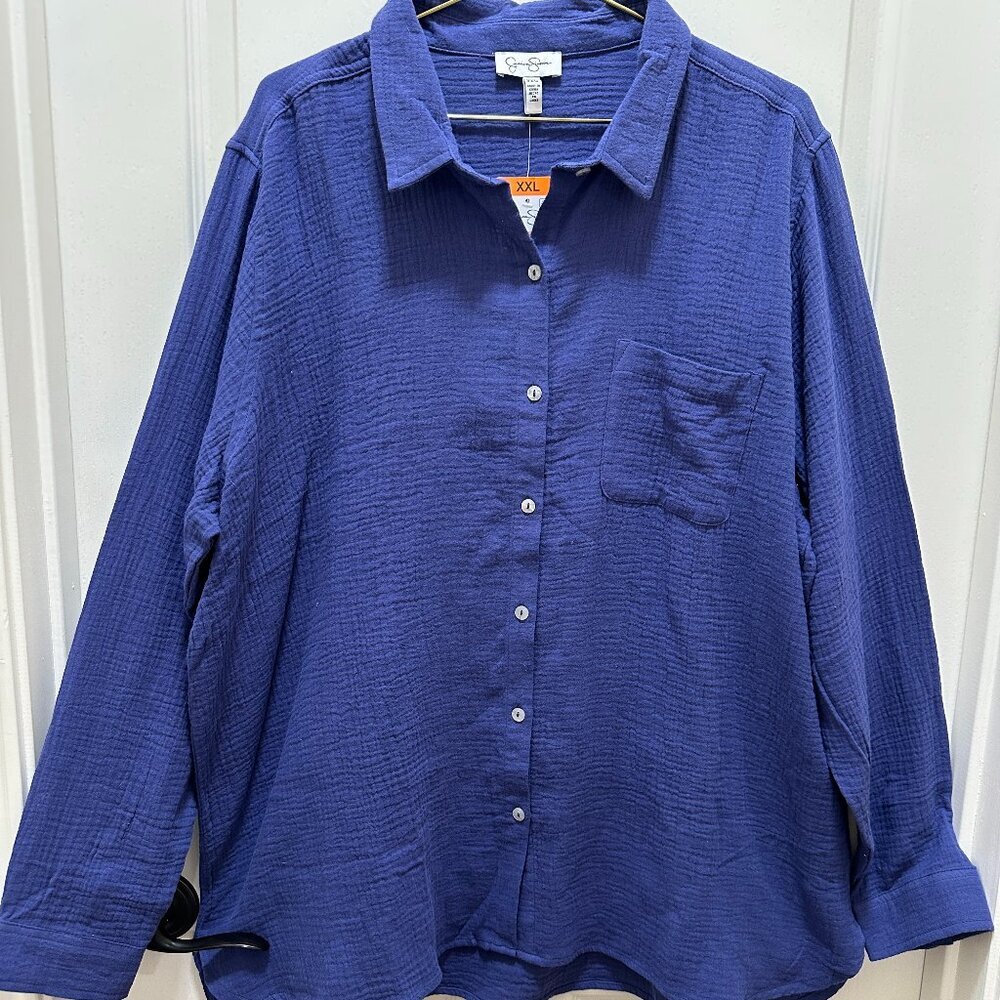 Jessica Simpson Women's Cotton Gauze Top Shirt Size XXL Iris Blue Boho Beach NEW